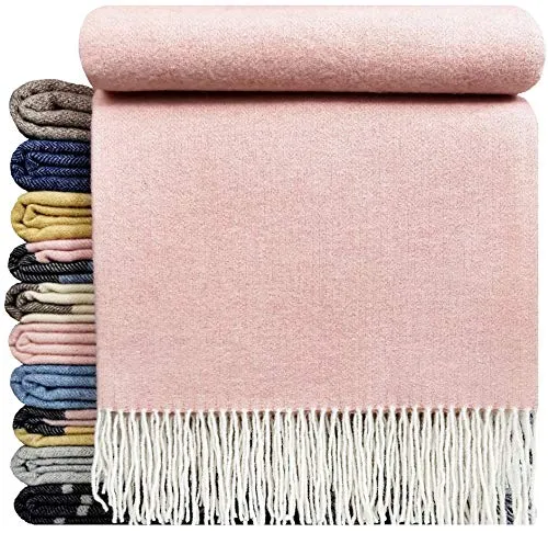 STTS International Kaschmir Decke Faro 140x200 cm - Luxuriöse Tagesdecke aus 90% Merinowolle und 10% Kaschmir, extrem weich und warm, ideal für gemütliche Abende. Design mit dekorativen Fransen und perfekten Maßen für jedes Interieur.