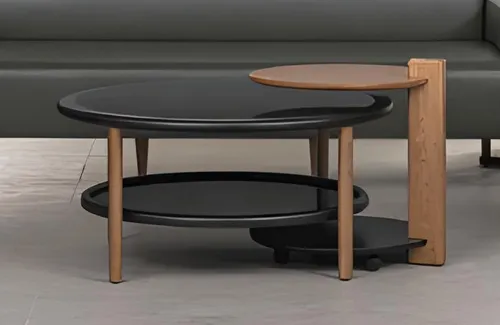 Moderner Couchtisch Schwarz aus Holz - Eleganter Beistelltisch für Wohnzimmer und Büro, Maße 95 x 95 x 45 cm, ideal für stilvolle Akzente und praktischen Einsatz.