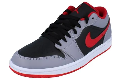 Nike Air Jordan 1 Low Herren Sneakers - Herren-Sneaker in Schwarz/Feuerrot/Grau, aus hochwertigem Leder und Stoff, ideal für Freizeit und Sport.