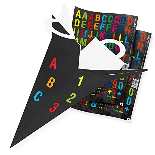 itenga Geschenktüte Gastgeschenk Schultüte Schiefer 32 cm mit Sticker Aufkleber Alphabet Einschulung Schulanfang