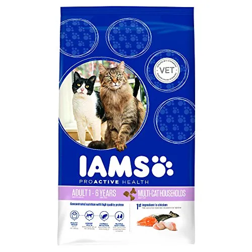 Iams Pro Active Health Multi-Cat Huhn & Lachs 15kg - Katzenfutter für mehrere Katzen mit Huhn und nordatlantischem Lachs, unterstützt gesunde Harnwege und kräftige Muskulatur, ideal für ausgewachsene und ältere Katzen.