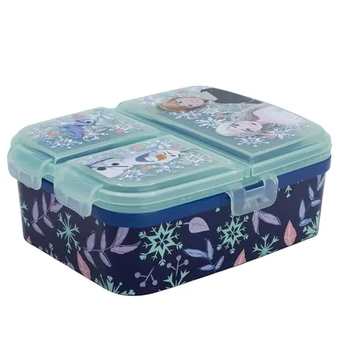 STOR Kinder Lunchbox Die Eiskönigin mit 4 Fächern 1944ml - XL Brotdose BPA-frei für Kinder - Schul-Bento-Box aus Kunststoff mit Sicherheitsverschluss