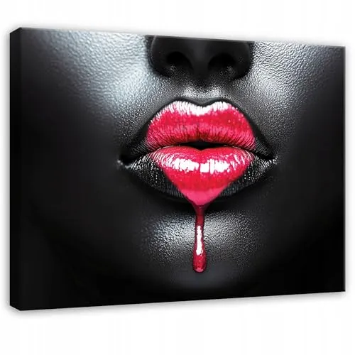 WallArena - Leinwand Bilder Lippen - 40x30 cm Leinwandbilder - Bild auf leinwand - Wandbild XXL groß Wandbilder für Wohnzimmer Schlafzimmer Wohnzimmerbilder Modern kunstdruck - Glamour Schwarz