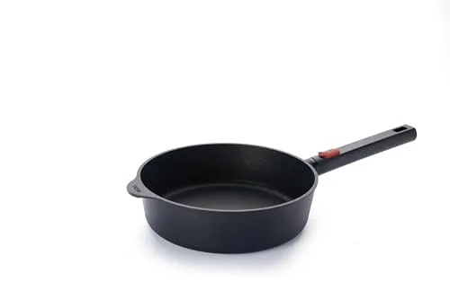 Woll Eco Logic QXR Guss-Hochrandpfanne 24 cm - Induktiv - Pfanne für alle Herdarten mit abnehmbaren Stiel, PFAS-frei und extra rauer Antihaftversiegelung für unvergleichliche Röstaromen und einfache Reinigung.
