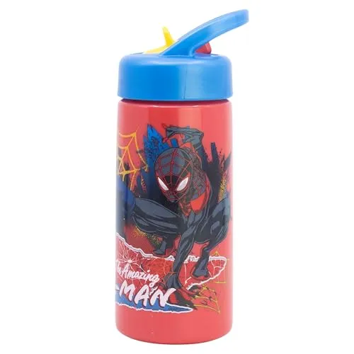Spiderman Sport-Trinkflasche mit Strohhalm und integriertem Griff, 410 ml