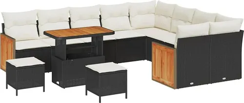 vidaXL Garten-Sofa-Set 12 pcs Schwarz und Creme - Moderne Gartenmöbel für entspannte Stunden im Freien. Das Set aus langlebigem Poly-Rattan und solidem Akazienholz bietet Komfort und Stil – ideal für Garten und Terrasse.