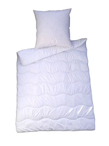 Bettenset Bettdecke und Kopfkissen 2 teilig Premium Weiss Allergiker Steppbett Steppbettdecke Bettwäsche Bettdecke 1x 135x200 cm & Kopfkissen 1x 80x80 cm Bezug 100% Polyester Füllung: Klimafaser