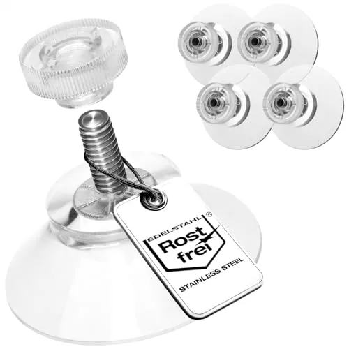 com-four® 4X Saugnäpfe mit M4-Gewinde - Ø 30 mm - Extra starker Halt auf glatten Oberflächen - Premium Saugnapf mit transparenter Rändelmutter - Einfache Montage ohne Bohren