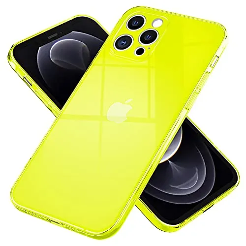 NALIA Neon Silikonhülle für iPhone 13 Pro Max - Knallige Signal-Farbe & Linsenschutz - Vibe (Transparentes Case) - Marke aus Berlin, Farbe:Gelb