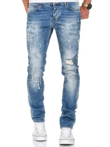 Amaci&Sons Herren Stretch Destroyed Slim Fit Jeans 7500 Hellblau W38/L32 - Moderne Herren Stretch Jeans im Destroyed-Look, Slim Fit für einen angesagten Style. Vielseitig kombinierbar und ideal für den Alltag.