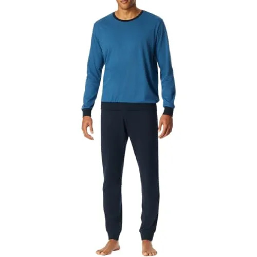 Uncover by Schiesser - Basic Schlafanzug (48 Blau) - Schlafanzüge für Herren, Set aus Langarm-Shirt und langer Hose mit Rundhalsausschnitt, ideal für gemütliche Nächte und entspannte Tage.
