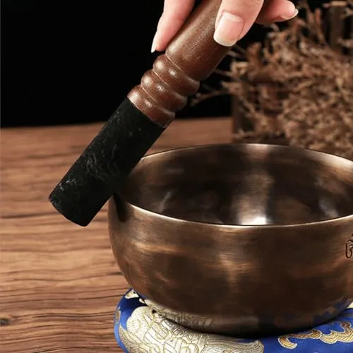 Singschale Holz Mallet, Tibetischer Buddhismus Singschale Mallet Leder Verpackte Schüssel Stick Buddha Musikinstrumente für religiöse Gegenstände Yoga Meditation