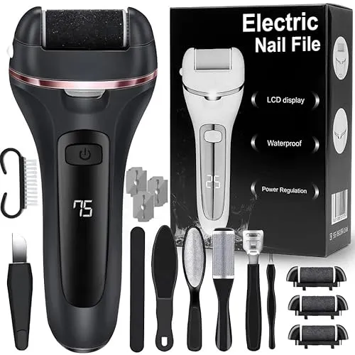 Retoo Elektrischer Hornhautentferner, mit 3 austauschbaren Köpfen und 2 Geschwindigkeiten, kabellos Pediküre Set, Wasserdichte Callus Remover, für Rissige Fersen, Abgestorbener, Stromversorgung Akku