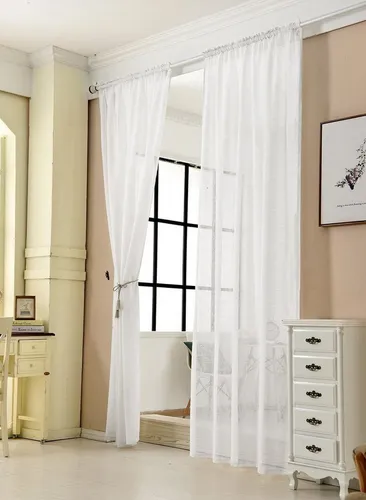 Woltu Gardine (1 St), Kräuselband, halbtransparent, mit Kräuselband Leinen Optik