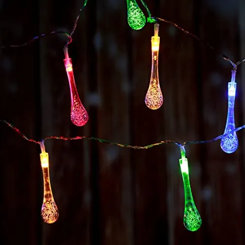 bunte LED Lichterkette Partylicht Perle Deko Sterne 30 Tropfen Leuchtdeko Balkon Stimmungslicht mit Fernbedienung Leuchtkette Garten (Kabellänge 45 m Wassertropfen)