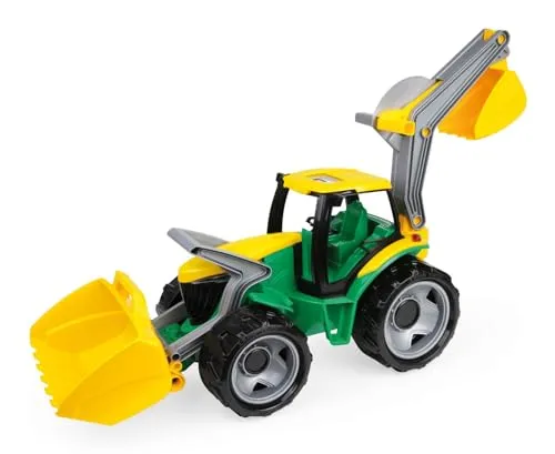 Lena 02080 Giga Trucks Traktor - 107 cm Spielzeugtraktor mit Frontlader und Baggerarm, realistische Funktionen und TÜV zertifiziert für drinnen und draußen
