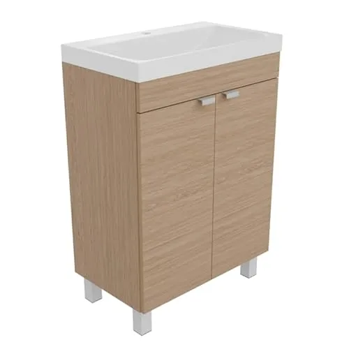 paplinskimoebel Badezimmerschrank mit Waschbecken 57x84x34 cm (BxHxT) Parla, Badezimmerschrank Stehend, Waschtisch mit Unterschrank, Badezimmermöbel für Gäste WC, Waschbecken mit Unterschrank - Braun