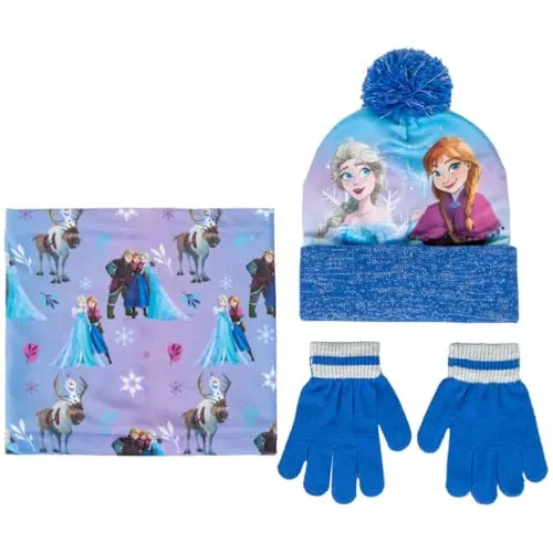 Disney Frozen Wintermütze, Handschuhe und Schal Set für Kinder - Kuscheliges Set mit beliebten Disney-Motiven. Enthält eine warme Mütze, Handschuhe und einen Schal. Offizielles Merchandise für Kinder von 3 bis 8 Jahren, ideal für kalte Tage.