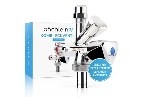 Bächlein Geräteventil Kombi-Eckventil - 3 Wege Auslaufventil, Chrom - Absperrventile für einfache Installation, kein Dichtband nötig, aus hochwertigem CW617N Messing für Trinkwasser, ideal für Waschmaschinen und Spülmaschinen.