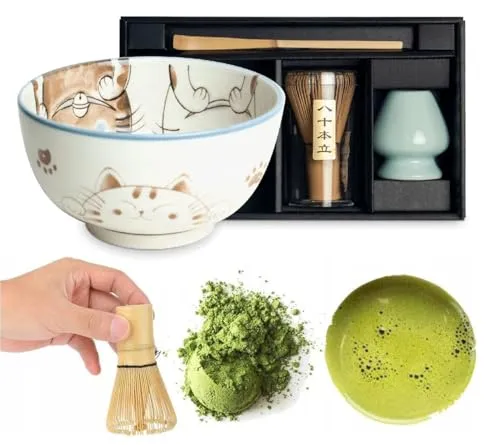 WestCraft Teeservice Matcha Set 4 tlg. – Authentische japanische Tee-Zeremonie - Erleben Sie die traditionelle japanische Teekunst mit unserem 4-teiligen Matcha Set. Handgefertigte Keramikschale, Bambusbesen und Löffel – alles für die perfekte Zubereitung von Matcha Tee in stilvoller Geschenkbox.