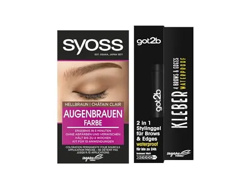 Syoss Augenbrauen Kit 5-1 Hellbraun & got2b Kleber 4 Brows & Edges - Praktisches Augenbrauen Kit mit langanhaltender Farbe und einem wasserfesten Kleber. Ideal für perfekt definierte Augenbrauen, die den ganzen Tag halten.