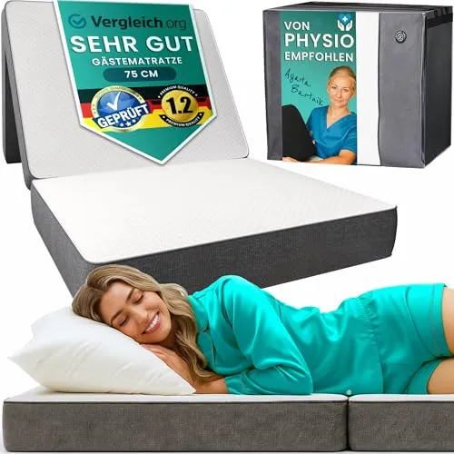 Klappmatratze Gästematratze H3 - Flexibel und bequem für jeden Einsatz - Matratzen: Ideal als Gästebett oder Campingmatratze, bietet die Klappmatratze H3 hohen Schlafkomfort mit Memory Foam und rutschfester Unterseite.