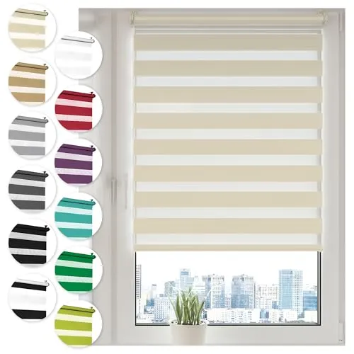 Doppelrollo Klemmfix ohne Bohren 30cm x 100cm Creme Duo Rollo Klemmrollo Sonnenschutzrollo Fensterrollo für Fenster & Türen Zebrarollo Seitenzugrollo