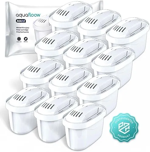 Aquafloow Wasserfilter Kartuschen Set 12 Stück - Ersatz für BRITA MAXTRA+ - Wasserfilterkartuschen für Trinkwasser, entfernt Chlor & Kalk für reinen Wassergeschmack – ideal für Haushaltsgeräte und Familien.
