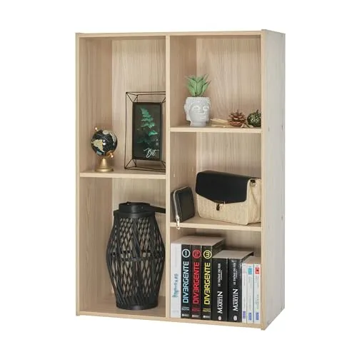 Iris Ohyama Bücherregal, 5 Etagen, 60cm breit, Hellbraun - Platzsparendes, modulares Bücherregal mit 5 Fächern, ideal für Wohnzimmer, Büro oder Schlafzimmer. Einfacher Aufbau und vielseitig einsetzbar - auch als Raumteiler!