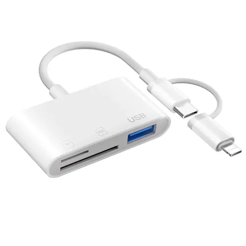 Loydia SD Kartenleser USB C SD Card Reader, 3-in-1 Lightning Kartenleser Kamera Kartenlesegerät Adapter, Plug & Play, SD-Karten Adapter für iPhone Fotografie Speicherkartenadapter für iPhone15/13/11/X