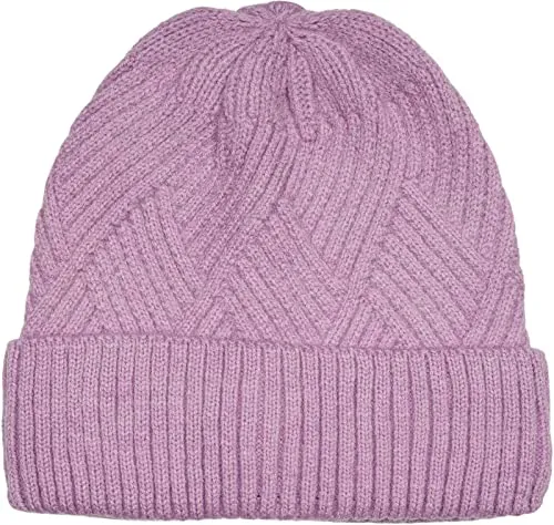 styleBREAKER Damen Strickmütze mit Rautenförmigem Rippmuster und breitem Umschlag, Feinstrick Mütze, Strick Beanie 04024192, Farbe:Flieder