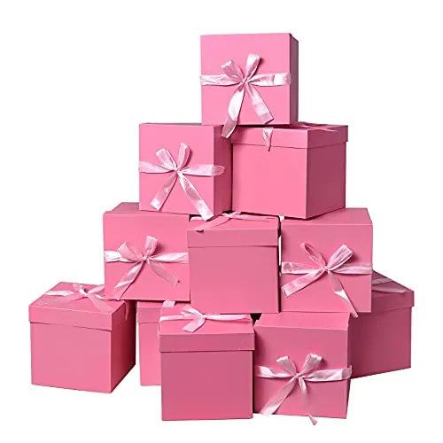 12er Pack kleine Geschenkboxen mit Deckeln, quadratisch, Rosa 10 cm
