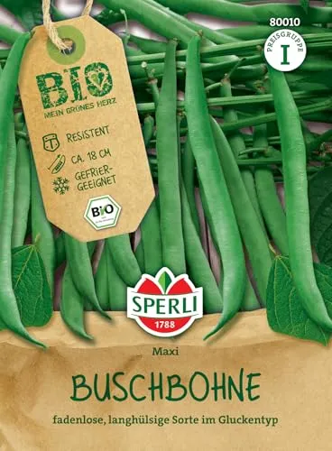 Sperli BIO Buschbohnensamen, lang 80010 - fadenlose, langhülsige Sorte im Gluckentyp - Fruchtlänge ca. 18cm - Samen Gemüse, Gemüsesamen, Gemüse Pflanzen