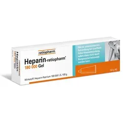Heparin-ratiopharm 180000 Gel - Arzneimittel zur Linderung akuter Schwellungen und oberflächlicher Venenentzündungen, mit 180000 IE Heparin für schnelle Hilfe bei Verletzungen.