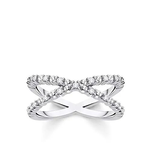 THOMAS SABO Ring Kugeln mit weißen Steinen - 925 Sterling Silber - Ringe für Damen, hochwertiger 925er Sterlingsilber-Ring mit funkelnden weißen Steinen, ideal für stilvolle Kombinationen und besondere Anlässe.