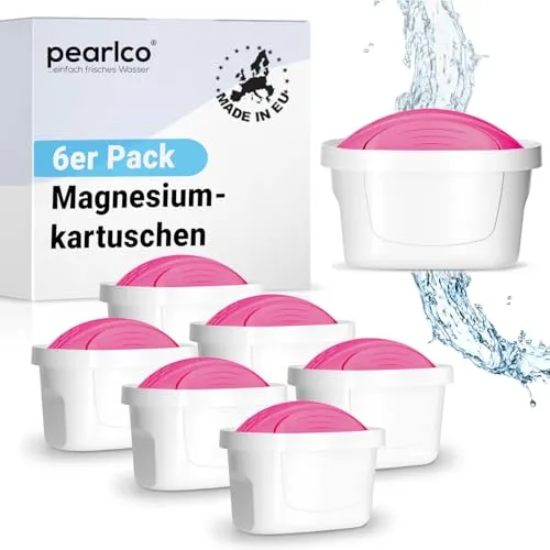 PearlCo Magnesium unimax - 6 Filterkartuschen für Brita Maxtra - Filterkannen für Trinkwasser, 6 Kartuschen mit Magnesium für bis zu 900 Liter Trinkwasser. Verbessert den Geschmack und reduziert Schadstoffe für reines, gesundes Wasser.