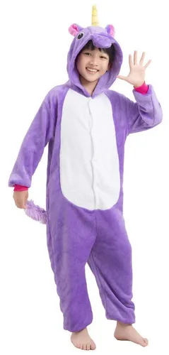 Corimori Jumpsuit Kinder Kostüm Jumpsuit Onesie verschiedene Designs (1-tlg) Fasching, Karneval, Tierkostüme Einhorn Lila 116-122 Mädchen Jungen