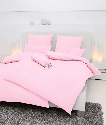 Janine Bettwäsche PIANO 0125, 3-teilig - Bettwäsche aus 100% Baumwolle in Soft-Seersucker-Qualität, pflegeleicht und mit verdecktem Reißverschluss, ideal für einen erholsamen Schlaf in zartem Rosa.