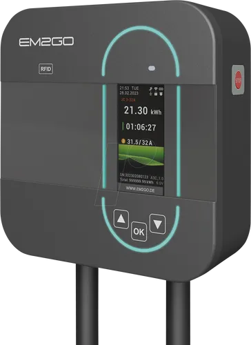 EM2GO Wallbox 11kW Home Power, E-Auto Ladestation mit App und 6.5m Ladekabel - Wallbox für Elektrofahrzeuge mit 11kW Ladeleistung, integriertem Schutz und smarter App-Steuerung. Ideal für drinnen und draußen.