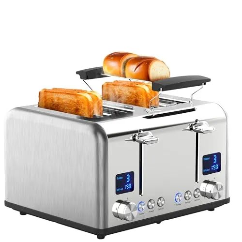 Steinborg 4 Scheiben Edelstahl Toaster mit Brötchenaufsatz 1630W - Toaster mit 1630 Watt, ideal für 4 Scheiben Brot oder Brötchen, individuell einstellbarer Bräunungsgrad und elegantes Cool-Touch Gehäuse für sicheres Toasten.