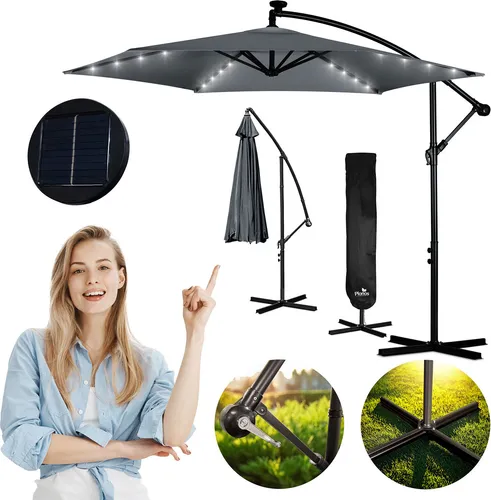 Faltbarer Gartenschirm Plonos PL-882 mit LED-Beleuchtung, 350 cm