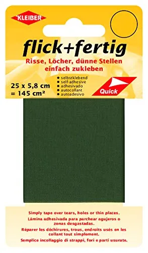 Kleiber 43085 Flick + fertig Selbstklebender Nylon Ausbesserungsflicken, 100% Polyamid, oliv, 25 x 5,8 x 0,02 cm , (145 cm²)