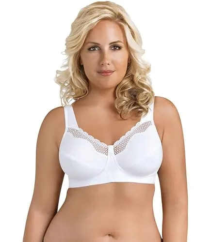 EXQUISITE FORM Fully Damen BH - Soft Cup Baumwoll-BH mit Spitze BH ohne Bügel Bügelloser BH Große Größen BH Weiß Größe 80C