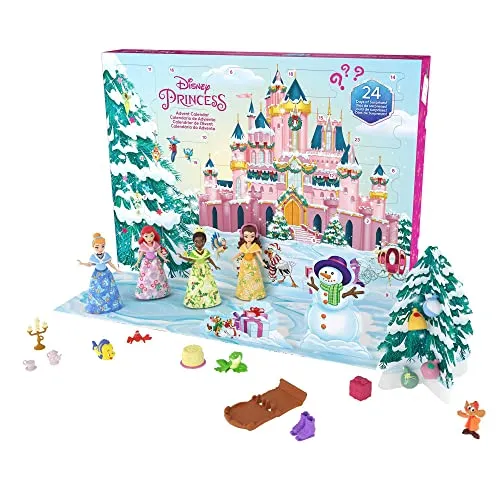BARBIE HLX06 Disney Prinzessin Adventskalender – Mehrfarbig - Spielwelten, zauberhafter Adventskalender mit Disney Prinzessinnen für magische Vorfreude auf Weihnachten