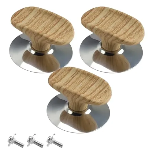 0XBIT Topfdeckel Griff, 3 Stück Universal Topfdeckelknöpfe, Kochgeschirr Bakelit Ersatzdeckelknöpfe, Topfdeckel Griff Universal, Holzmaserung, Hitzebeständiger, für Topfdeckel, Ersatzknöpfe