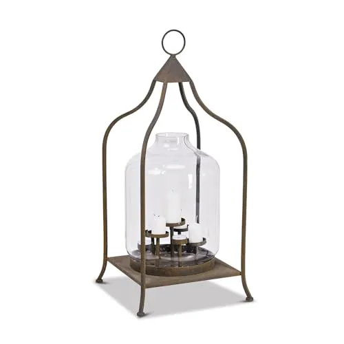 Loberon Laterne Ilana, Orientalische Design-Elemente, Sieben Kerzenhalterungen, Abnehmbare Glocke, Vintage-Charme, für Innen & Außen, Wohn-Accessoire, Stahl, Glas, antikbraun