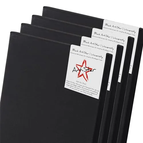 4x ART-STAR UNIVERSITY BLACK COTTON - Schwarze Leinwände 60x80 cm - Bespanntes Keilrahmen-Set aus 100% Baumwolle, ideal für Malanfänger und kreative Projekte - perfekte Grundlage für Ihre Kunstwerke!