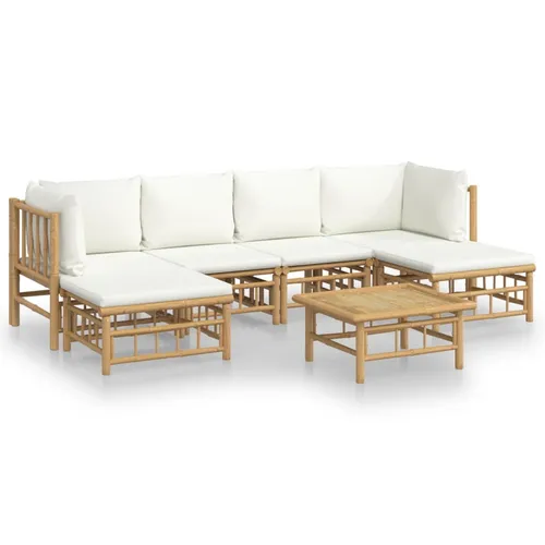vidaXL Garten Lounge Set 7-TLG. mit Cremeweißen Kissen - Elegantes 7-teiliges Gartenmöbel Set aus robustem Bambus, ideal für entspannte Stunden im Freien. Flexibel und modular, perfekt für individuelle Gestaltung deines Outdoor-Bereichs.