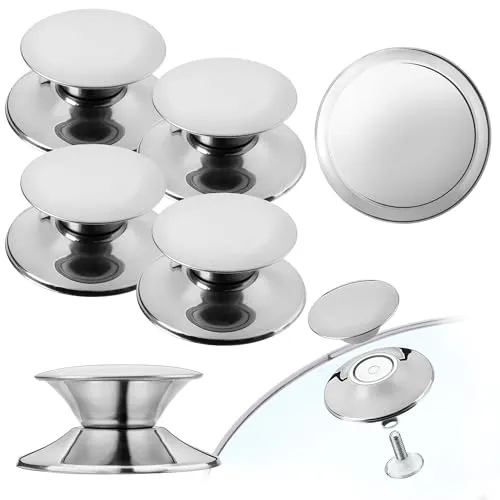 KADAX Topfdeckelgriff, feuerfester Deckelknopf aus Kunststoff und Edelstahl, universaler Haltegriff für Topfdeckel, Topfdeckelknopf für Glasdeckel (4 Stück, Silber)