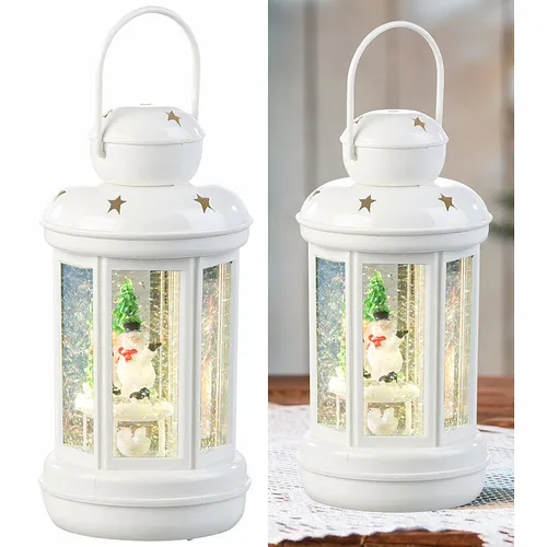 infactory LED-Laterne mit Schneewirbel und Deko-Schneemann, warmweiß
